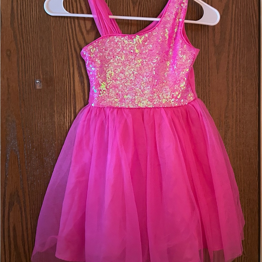 Cat & Jack Hot Pink Sequin One-Shoulder Tulle Dress
